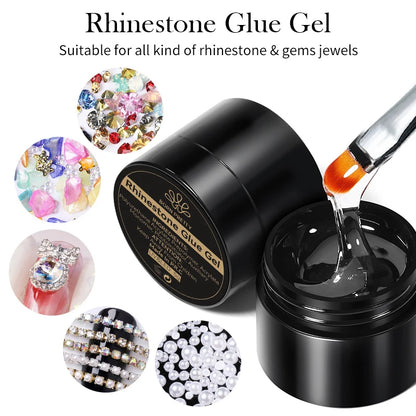BORN PRETTY Rhinestones Glue Gel Mirror Nail Powder With Nail Liner Brush UV LED Transparent Adhensive Glue Gel