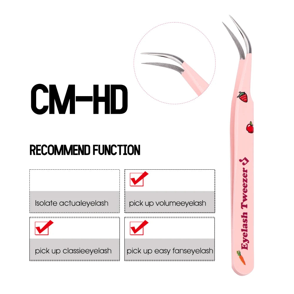 Eyelash Tweezers Pink Strawberry Stainless Steel Superhard Tweezers For Lash Extension High Precision Anti-Static Makeup Tweezer
