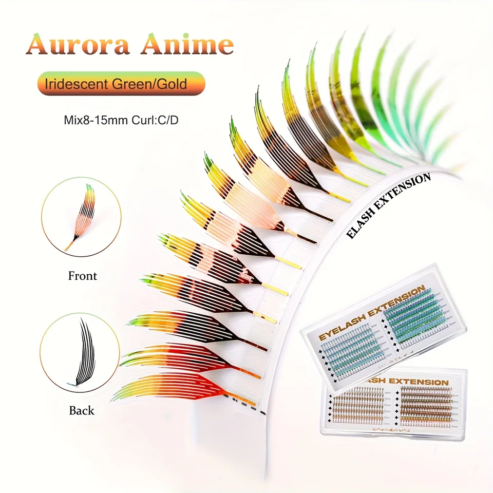RUJADE New Colorful Shiny Manga Comic Spire Lashes Tinsel Anime Eyelash Extension Premade Fans Feather Shape Party Makeup Lashes
