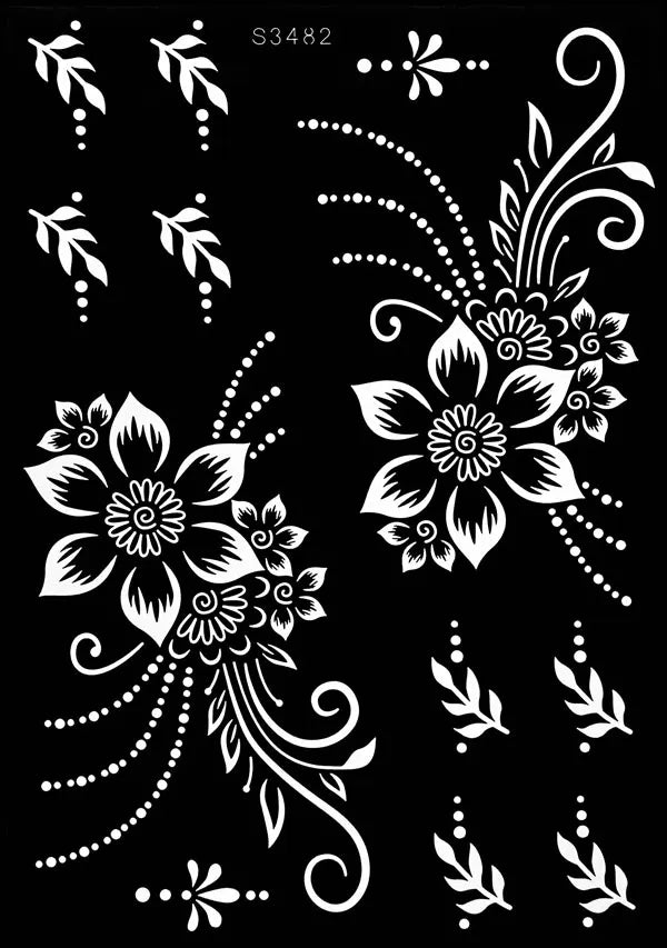 Reusable Henna Stencil for Hand Body Painting Flower Henna Tattoo Template for Women Wedding Festival Body Makeup Tattoo Tools