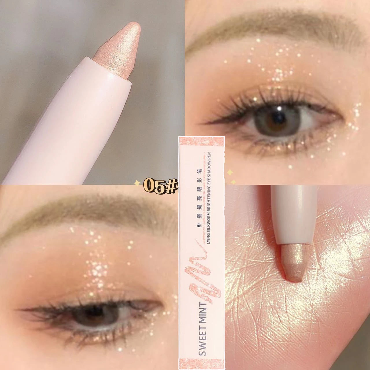 White Eyeliner Shiny Glitter Eyeshadow Stick Eye Liner Pen 15 Colors Matte Brown Pink Pearlescent Eyes Makeup Brighten Silkworm