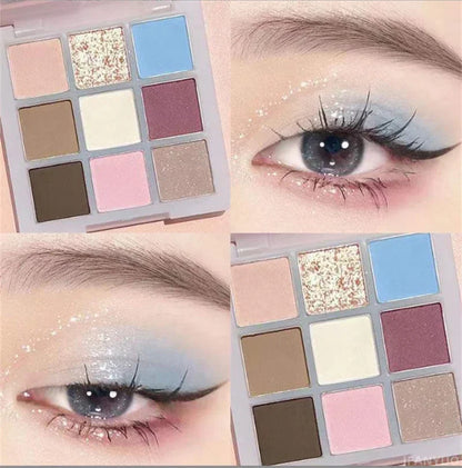 9-Color Glitter Eyeshadow Palette Pink Pearly Eyeshadow Palette Korean Charming Eye Makeup Palette Shiny Eye Shadow Eye Pigments