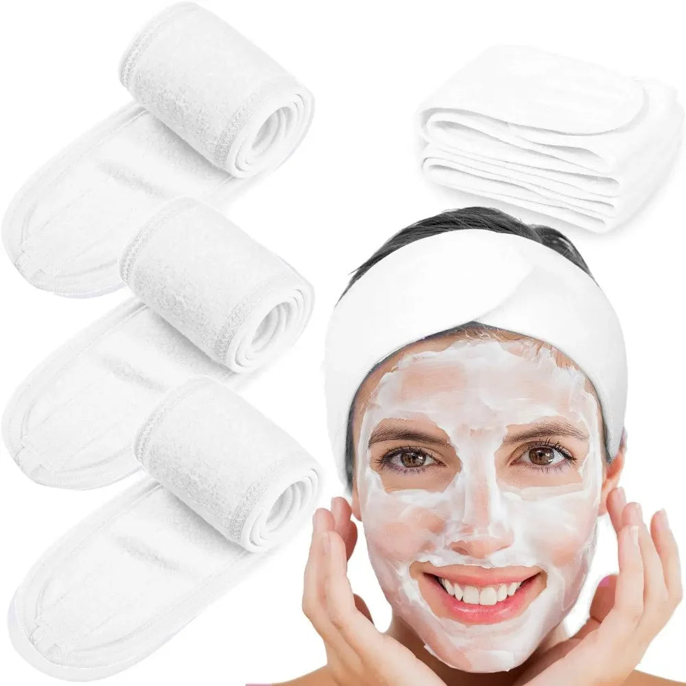 2Pcs Soft Toweling Hair Accessories Girls Headbands for Face Washing Bath Makeup Hair Band Women Adjustable SPA Facial Headband