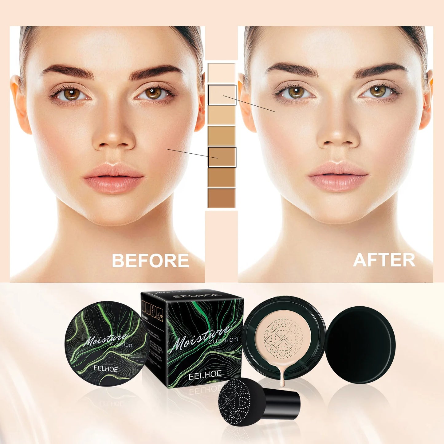 EELHOE Air Cushion BB Cream Face Base Makeup Natural Moisturizing Foundation Concealer Liqiud Foundation Mushroom Head BB Cream