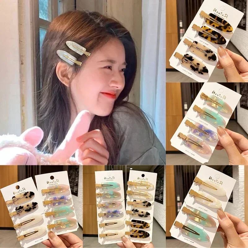4Pcs Girls Leopard Seamless Hair Clip Set Women Acetate Sheet No Bend Bangs Clip Duckbill Clip Hairpins Makeup Hair Styling Tool