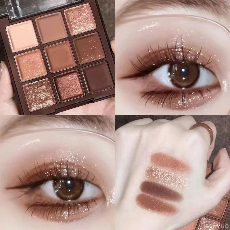 9-Color Glitter Eyeshadow Palette Pink Pearly Eyeshadow Palette Korean Charming Eye Makeup Palette Shiny Eye Shadow Eye Pigments