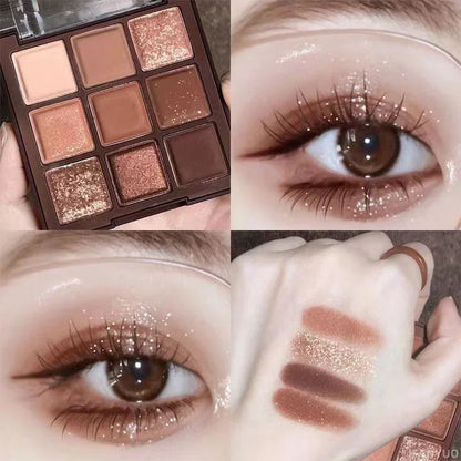 9-Color Glitter Eyeshadow Palette Pink Pearly Eyeshadow Palette Korean Charming Eye Makeup Palette Shiny Eye Shadow Eye Pigments