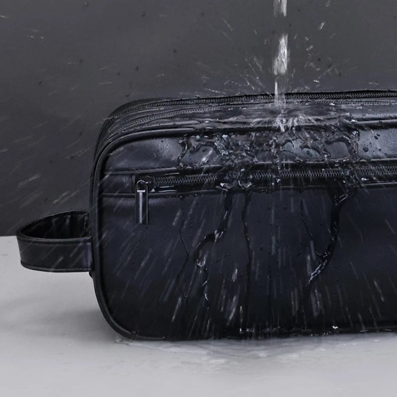 2025 Portable Double-layer Toiletry Bag for Men and Women Sports Business Travel PU Leather Casual Handbag Waterproof Makeup Bag