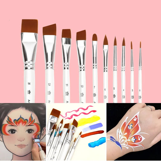 10pcs Professional Face Painting Brushes Set, Nylon Bristles for Stage Makeup, Petal, Dome Tips, Art Makeup Tool