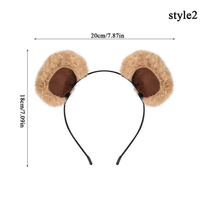 Plush Bear Ear Girl's Headbands Cosplay Makeup Headpiece Brown Animal Ears Hair Hoop DIY Cute Sweet Cartoon Hair Accessories