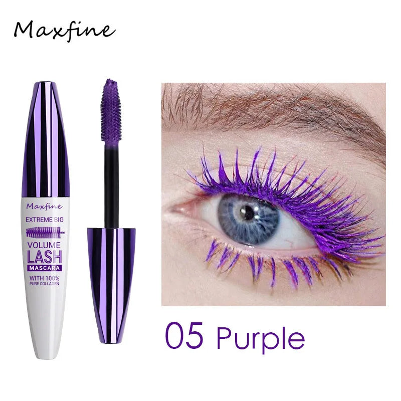 Colorful Eyelash Mascara 5D Silk Fiber Volume Curling Lengthening EyeLashes Extension Purple Blue White Waterproof Eye Makeup