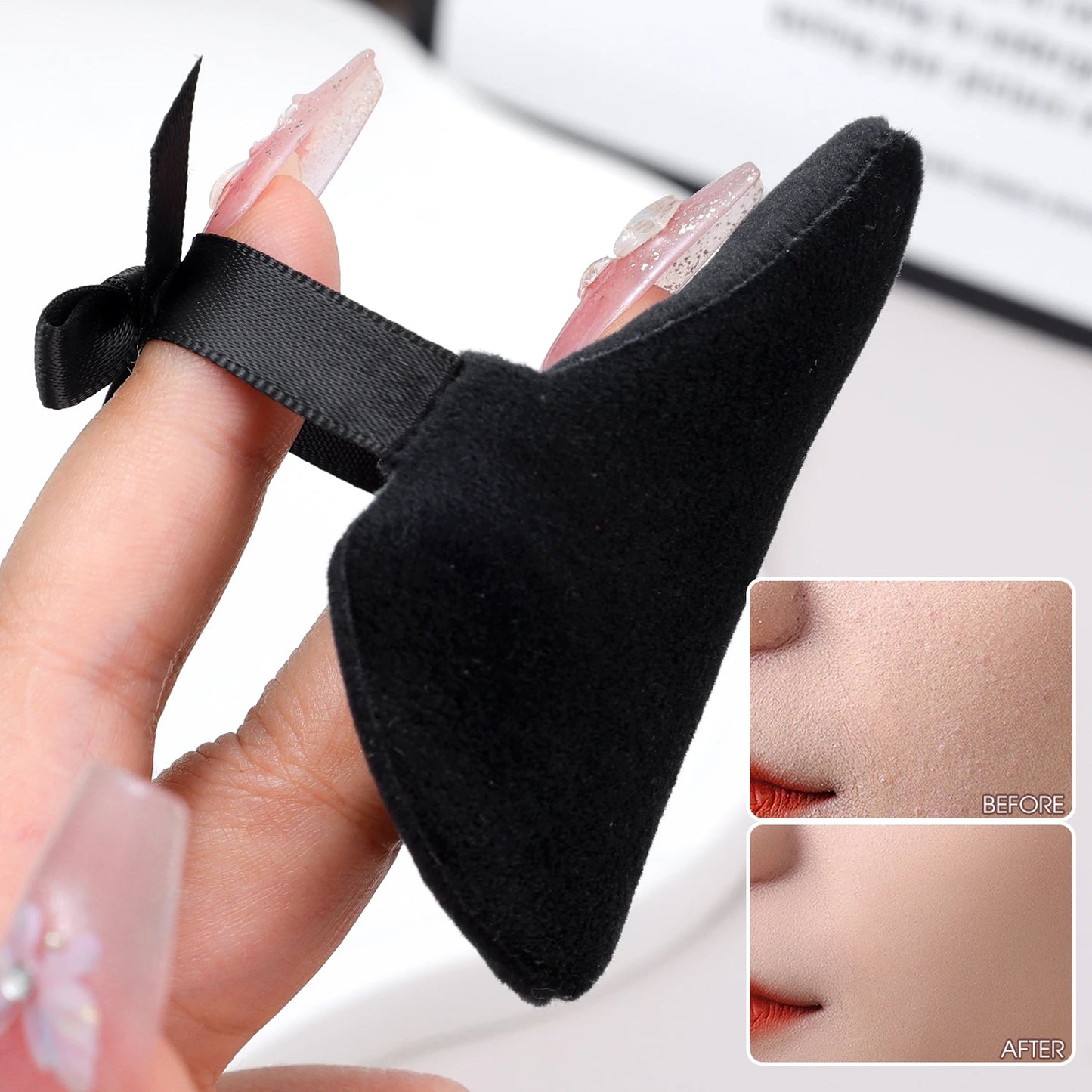 20pcs Makeup Puffs Short Fluff Bow Triangle Powder Puff Lightweight Crystal Velvet Face Eye Contouring Shadow Seal Cosmetic Puff