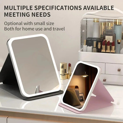 USB Rechargeable 3 Colors LED Makeup Mirror Pocket Mirror Touch Dimmable 3 Brightness Foldable for Travel Office Home