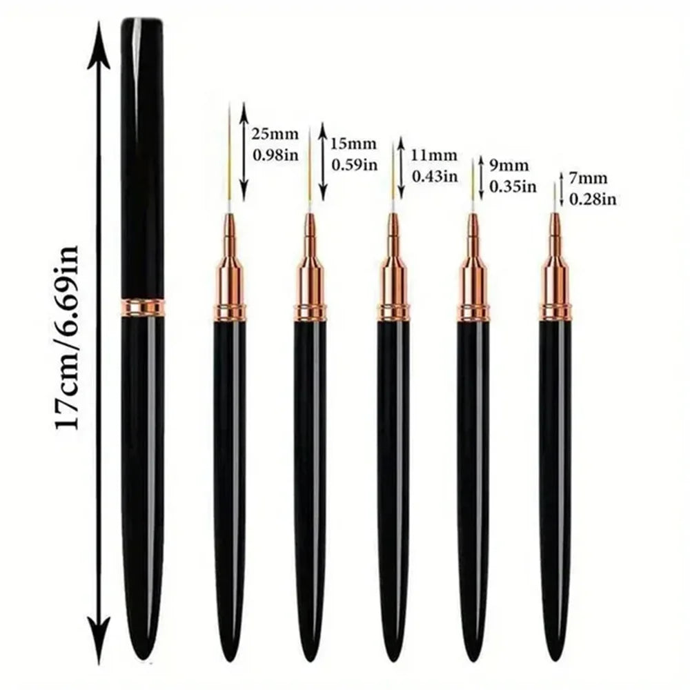 5pc/1set Nail Art Liner Brushes Long Lines Liner Brush UV Gel Polish Painting Nail Design Brush Plastic Handle Nail Drawing Pens