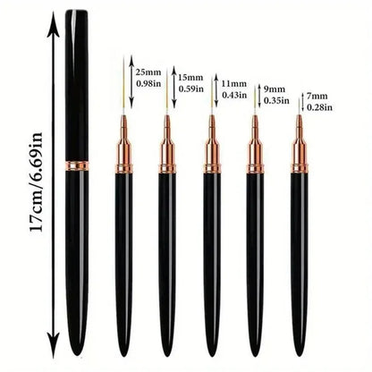 5pc/1set Nail Art Liner Brushes Long Lines Liner Brush UV Gel Polish Painting Nail Design Brush Plastic Handle Nail Drawing Pens