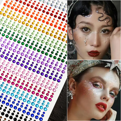 132/162/216/900pcs Coorful Diamonds Tattoos Stickers 3/4/5/6mm Face Rhinestones Tattoo for Party Body/Eye Makeup Gem Accessories