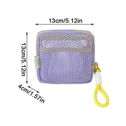 Stylish Mini Grid Capacity Square Mesh Storage Pouch, Cosmetic Key Coin Purse Mini Zipper Bags, Women Stationery Case Cute Gifts
