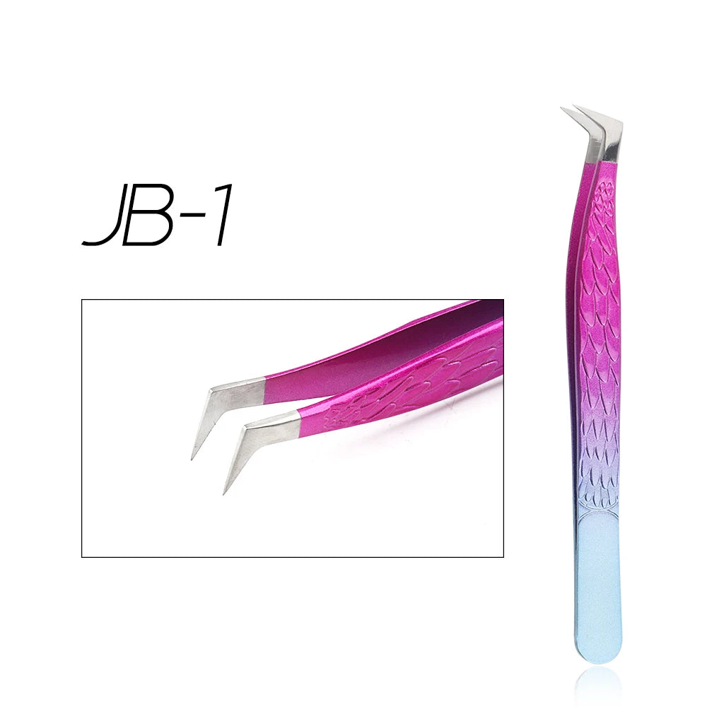 GEMERRY Tweezers for Eyelash Extension Colorful Stainless Steel Superhard Fiber Tips High Precision Anti-Static Makeup Tool