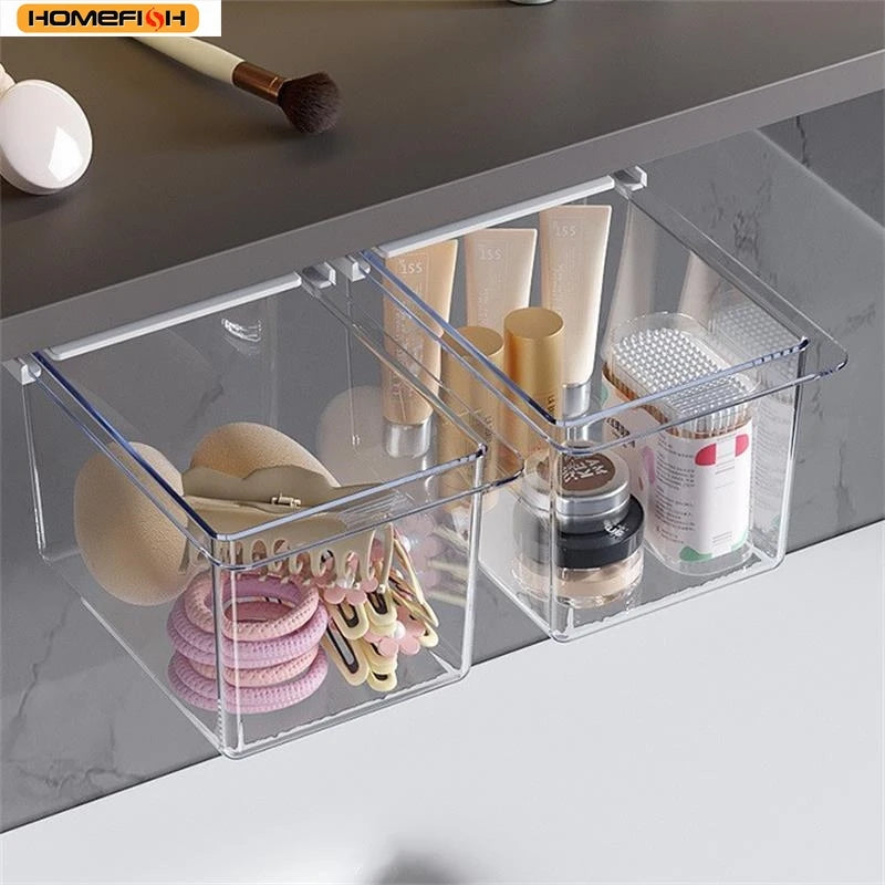 Homefish Transparent Bathroom Cotton Stick Makeup Cotton Bathroom Pull-Out Storage Drawer Style Storage Box Under Mirror Cabinet