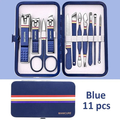 9-19pcs/set Nail Cutter Set Stainless Steel Nail Clippers Set With Folding Bag Manicure Kits Scissors Makeup Beauty Tool
