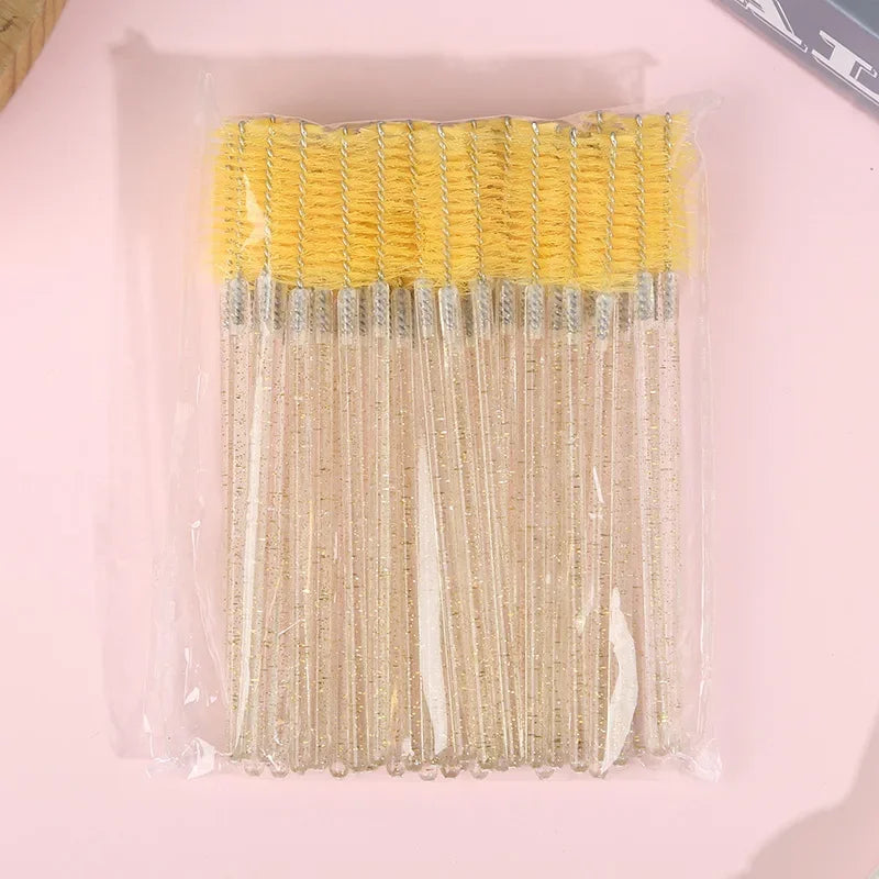 50Crystal Eyelash Comb with Holder Disposable Eyelash Extension Brush Mascara Applicator Professional Makeup Tool Set