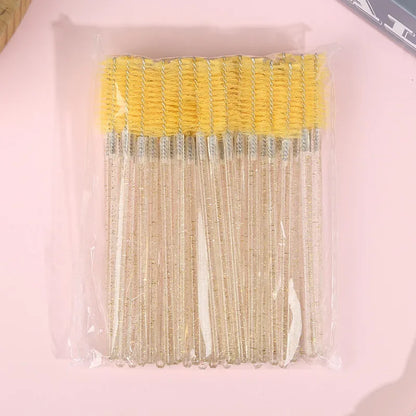 50Crystal Eyelash Comb with Holder Disposable Eyelash Extension Brush Mascara Applicator Professional Makeup Tool Set