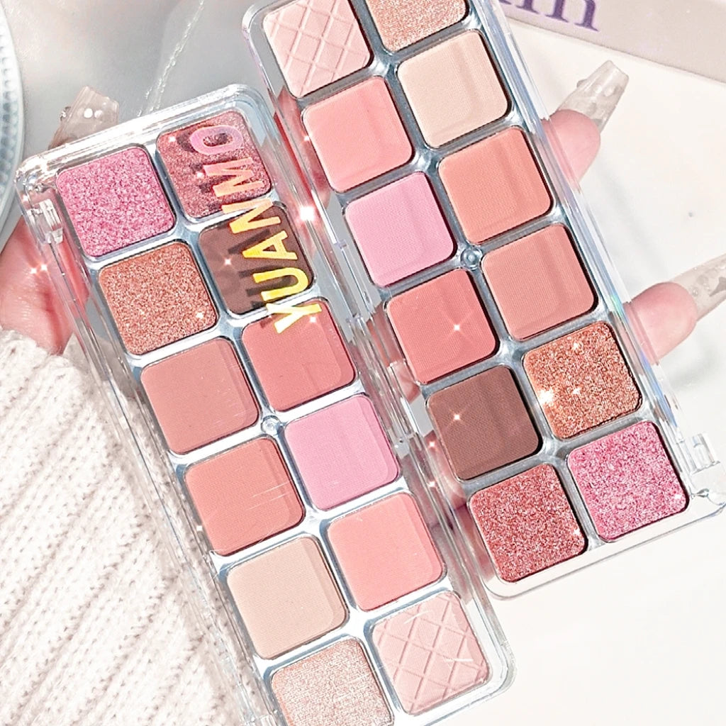 12-color pink eyeshadow palette - matte and shiny versions, suitable for both day and night, for dates and commutes, pink makeup