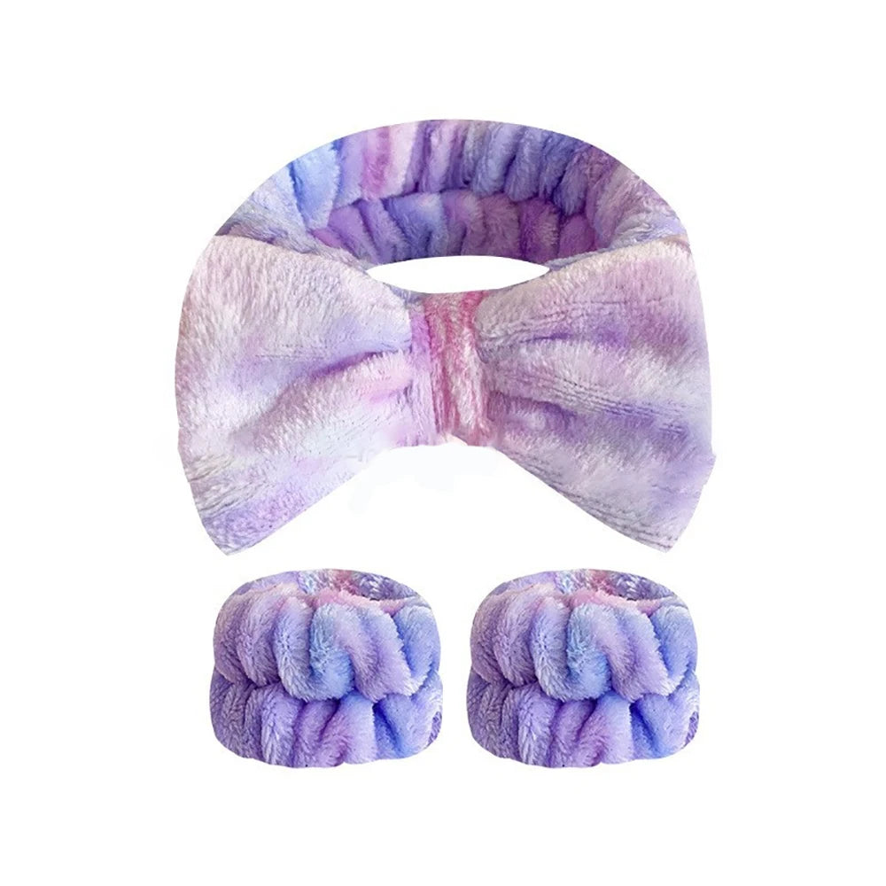 Wash Face Headbands For Women Coral Fleece Hair Bands Cuff Waterproof Bands Absorbent Wristbands Head Band Hair Accessories Set