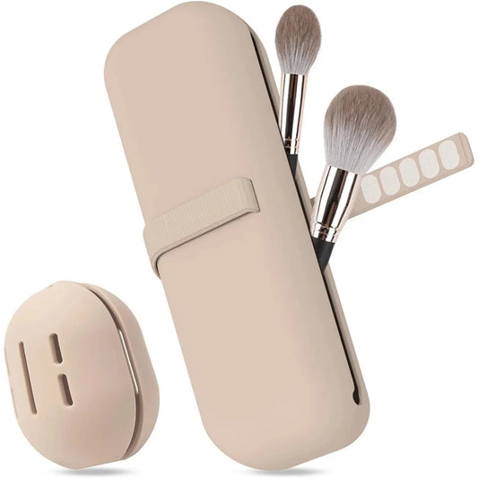 Travel Makeup Brush Holder, Silicone Cosmetic Brushes Bag, Makeup Sponge Case Portable Waterproof Makeup Tools for Women Girls