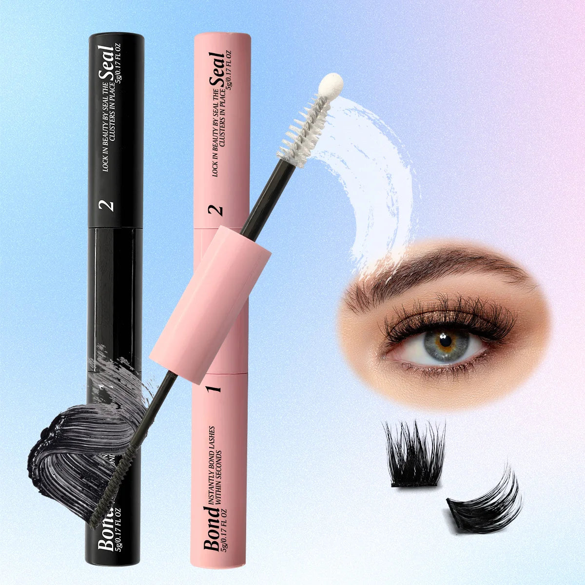 Eyelash Bond and Seal for DIY Lash Clusters Long Lasting Lash Glue Hold 48-72 Hours Waterproof Mascara Wand Makeup