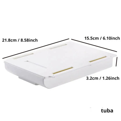 2pc White SelfAdhesive Storage Drawer Box Makeup Pencil Tray Desk Hidden Under Desk Stand Self-adhesive Under-drawer Storage Box