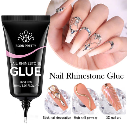 BORN PRETTY 30ml Rhinestones Glue Nail Gel Polish For Manicure Transparent Nail Art Sticky Gel Strong Jewelry Decorations