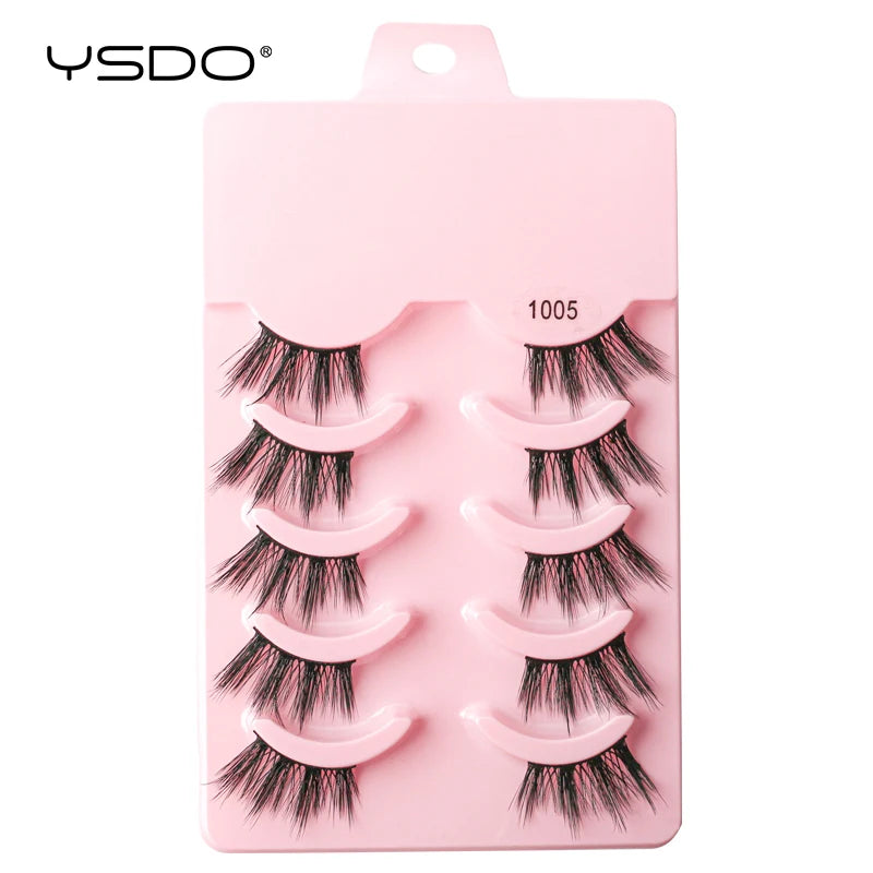 YSDO 5 Pairs Eyelashes Natural Long 3D Mink Lashes Fluffy Volume Mink False Eyelashes Cruelty Free Wispy Lashes Makeup Cilios