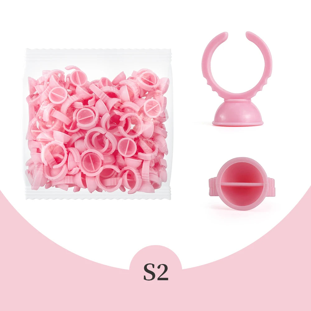 GLAMLASH 100Pcs/Bag Disposable Eyelash Extension Glue Ring Cup Tattoo Pigment Holder Container Lash Tools