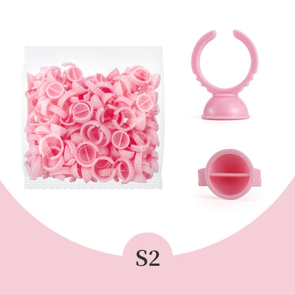 GLAMLASH 100Pcs/Bag Disposable Eyelash Extension Glue Ring Cup Tattoo Pigment Holder Container Lash Tools