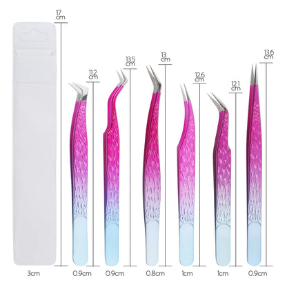 GEMERRY Tweezers for Eyelash Extension Colorful Stainless Steel Superhard Fiber Tips High Precision Anti-Static Makeup Tool