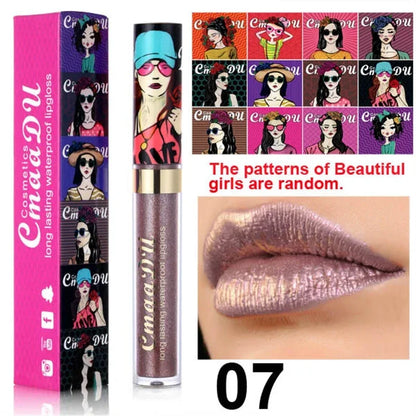 Cmaadu shimmer lip gloss beauty girl diamond glitter lip tint waterproof long lasting 12 color gold flash liquid lipstick makeup