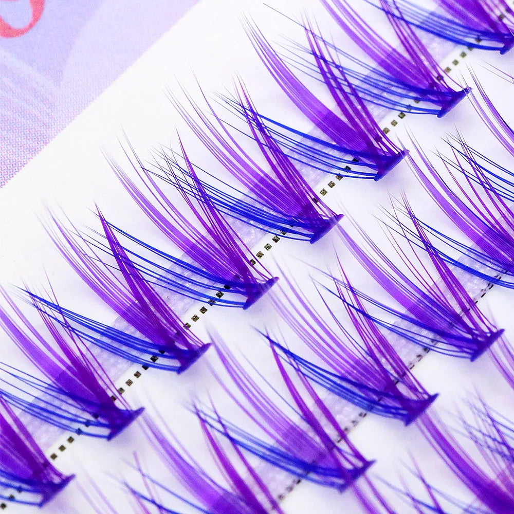 Blue Purple Mix Colored Lashes Cluster Eyelash Extension Natural Long 20D Volume Effect Faux Bunche Individual Makeup Cilias