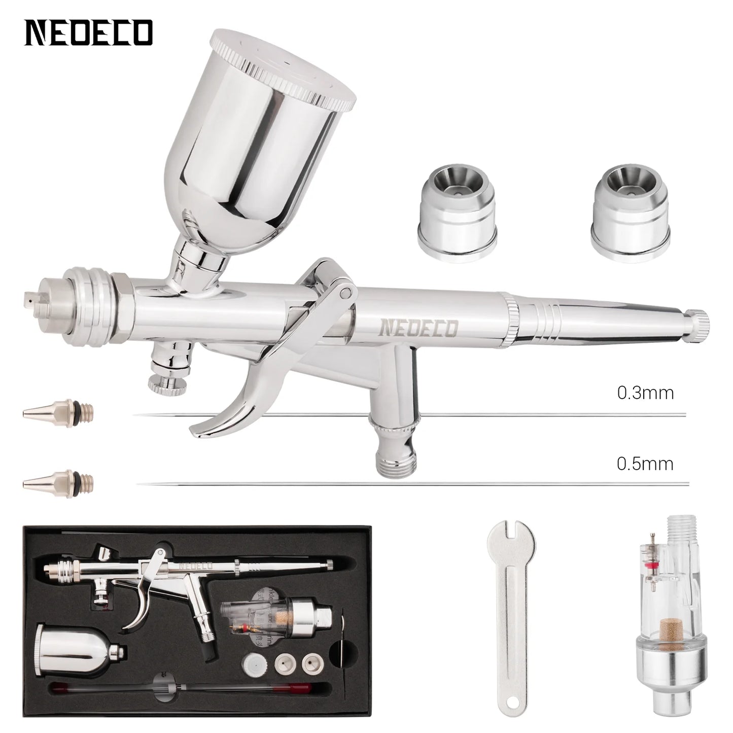 Pistol Grip Airbrush Kit 0.3mm/0.5mm with Fan Cap 15CC Fluids Cups Efficiency for Car Model DIY Painting Makeup Nail Art Cake