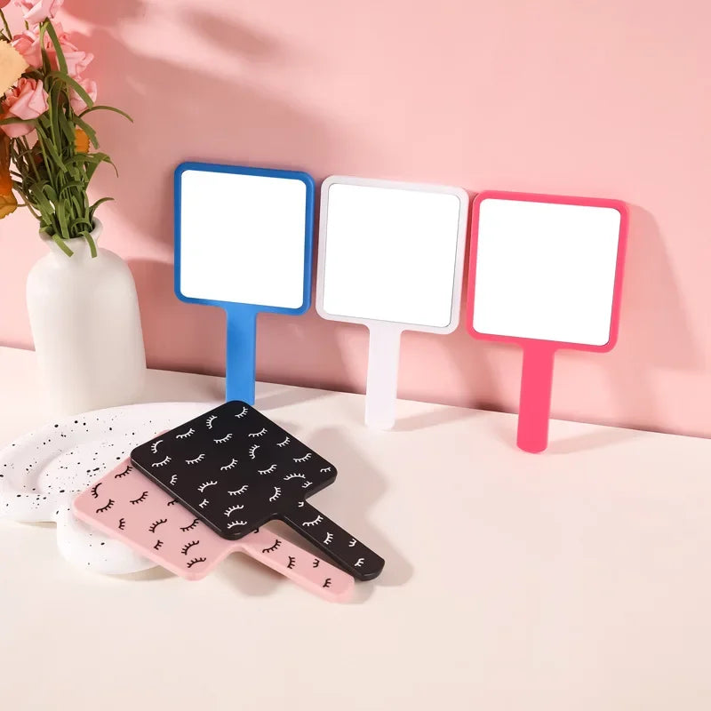 Square Handheld Eyelash Extension Makeup Vanity Mirror  Student Bathroom Handle Hand Mirror SPA Salon Compact Mirrors Portable