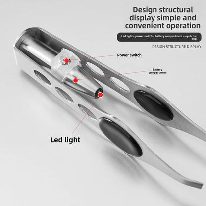 1pcs Hot Sales Portable Stainless Steel Button Cell Smart Design Eyebrow Hair Remove Tweezer with LED Light Makeup Tool