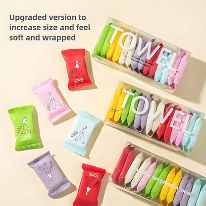 Compressed Travel Towels  - Thick & Soft Disposable Face Towels for Makeup Removal, Camping, Gym, Quick-Expanding & Porta
