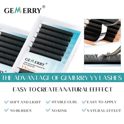 Gemerry YY Shape Eyelash Extensions L/M/DD Curl Two Tip Fox Eyes Premade Fan Lashes Matte Black Eyelash Makeup Supplies Natural