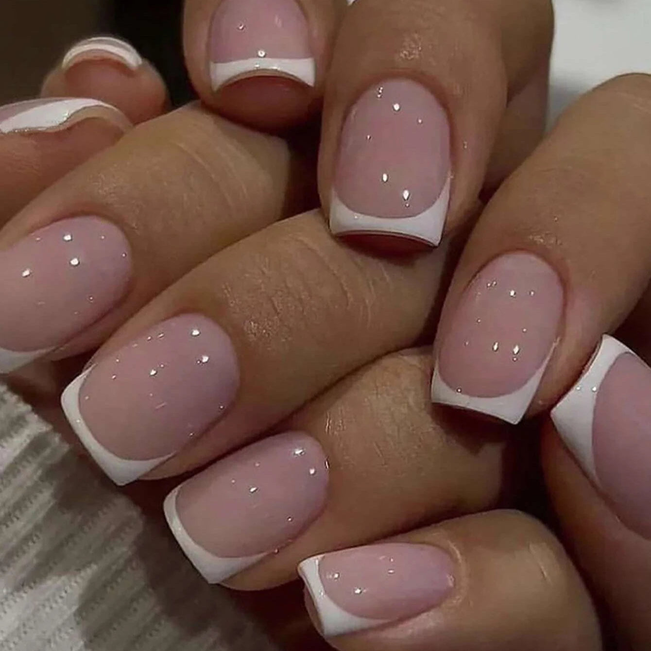 24pcs Short-Style Square-Toed Sweet Pink Adorable Provocative White French-Style Fashionable Multi-Purpose Classic Press