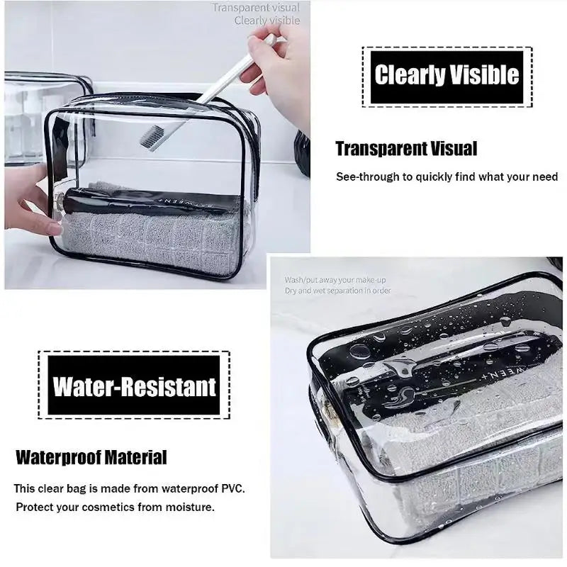 Clear Zippered Makeup Organizer Bag - Transparent Cosmetic Case For Travel & Bathroom Storage 