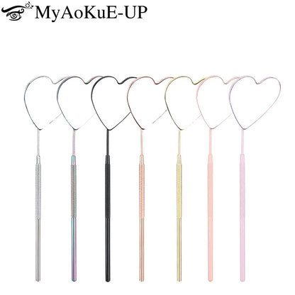 1pcs Eyelash Extension Mirror Long Style Magnify Heart Shaped Hand Mirrors For Checking False Lash Tech Supplies Makeup Tools