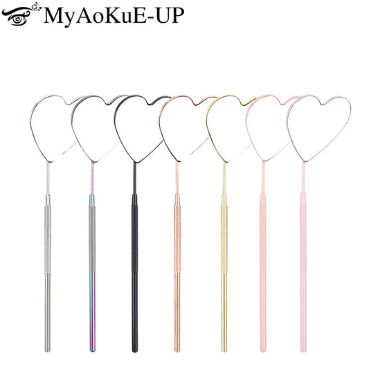 1pcs Eyelash Extension Mirror Long Style Magnify Heart Shaped Hand Mirrors For Checking False Lash Tech Supplies Makeup Tools