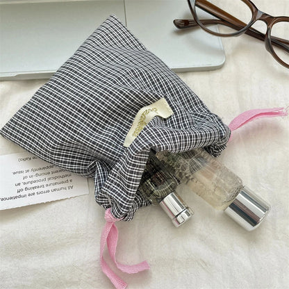 New Plaid Storage Drawstring Bag Women Cosmetics Lipstick Storage Pouch Cute Makeup Bag Christmas Gift Candy Jewelry Organizer