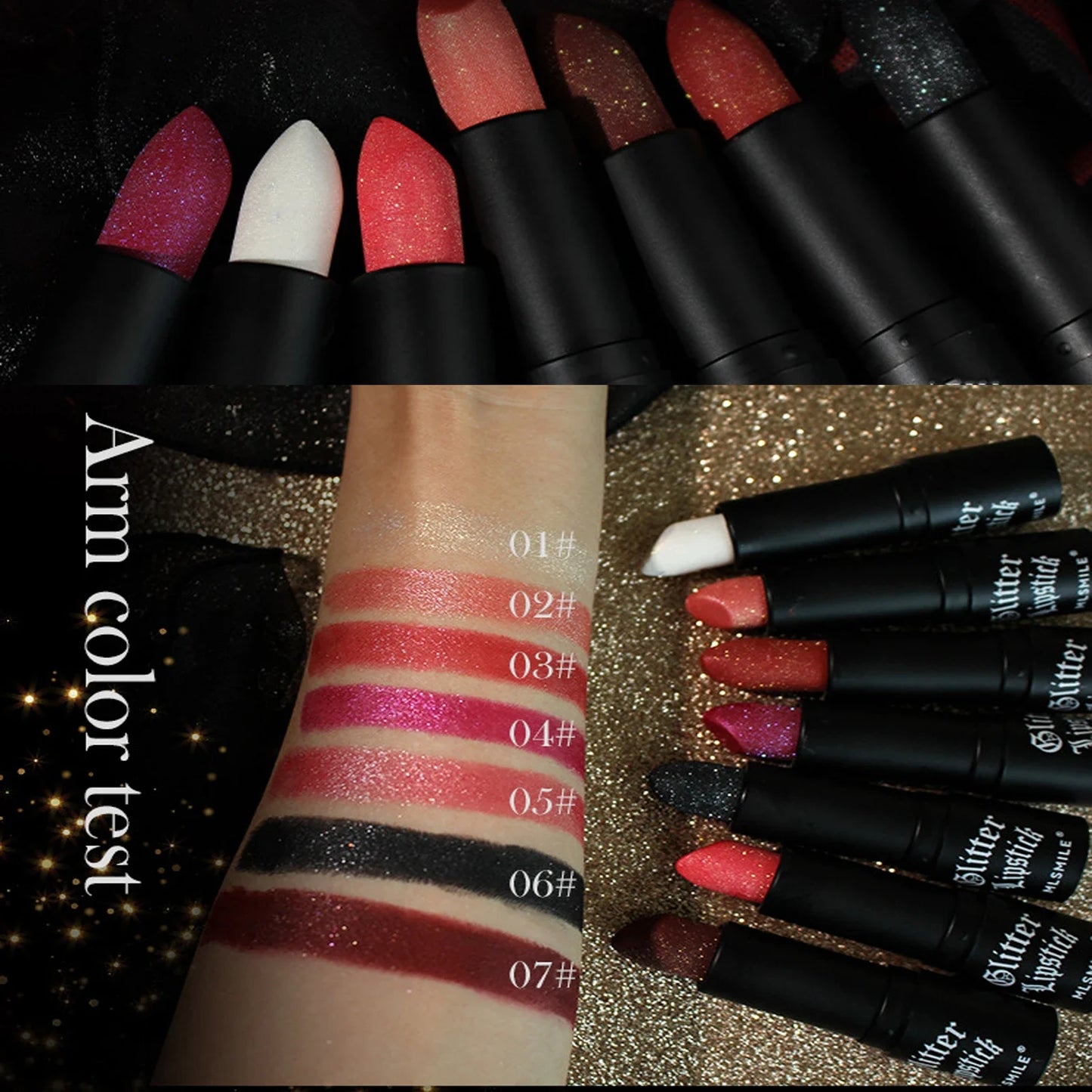 Waterproof Nude Glitter Lipstick 7 Colors Long Lasting Non-stick Cup Velve Red Mermaid Sexy Shimmer Lipsticks Makeup Cosmetic