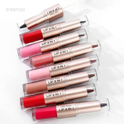 2IN1 Tapered Gradient Lipliner Pen Nude Brown Mirror Glass Lip Gloss Matte Lip Liner Waterproof Lip Contour Non Stick Makeup
